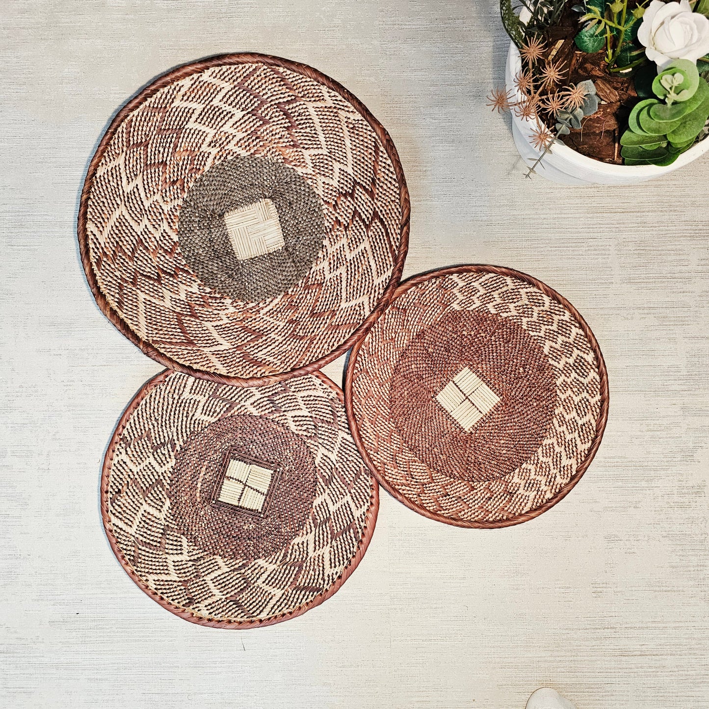 Set of 3 Handmade African Wall Baskets | Zimbabwe Baskets | Boho Wall Decor | 3A-5
