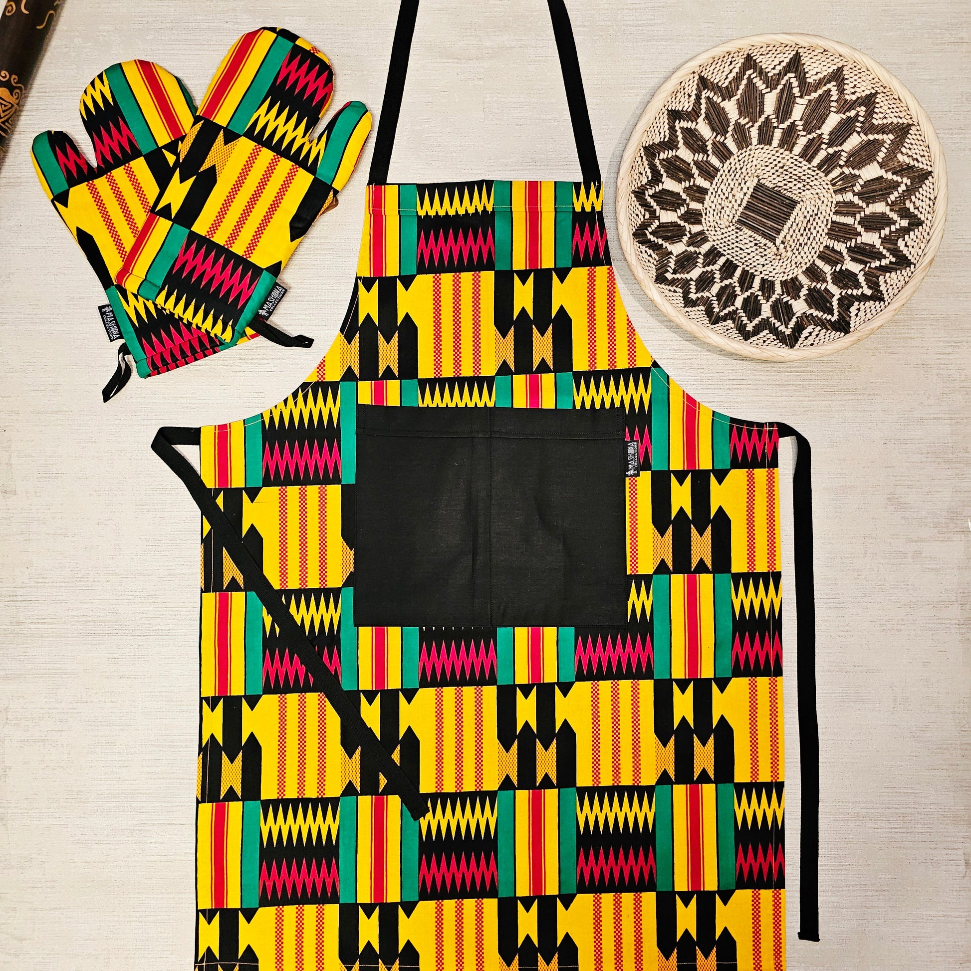 Handmade Apron and Matching Oven Gloves Set | 100% Cotton African Print Fabric-0