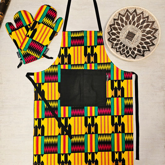 Handmade Apron and Matching Oven Gloves Set | 100% Cotton African Print Fabric-0