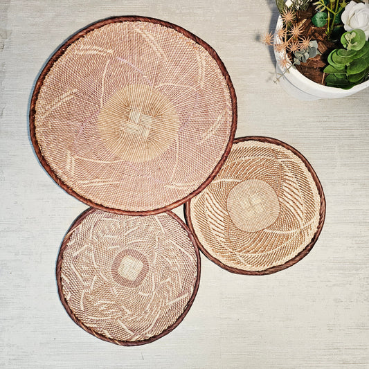 Set of 3 Handmade African Wall Baskets | Zimbabwe Baskets | Boho Wall Decor | 3A-0