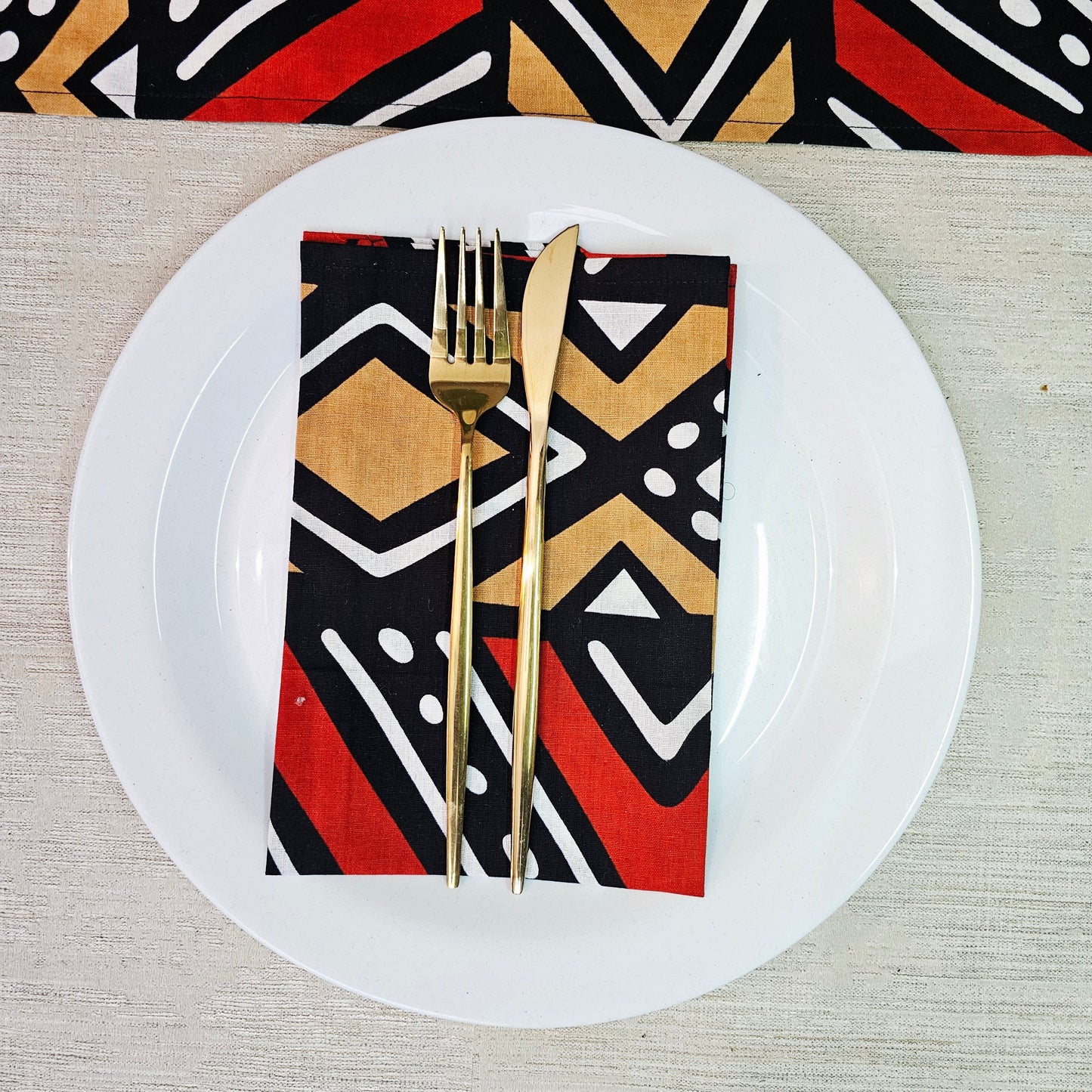 Set of 4 / 8 Napkins | 40x40cm | Black Mudcloth Print, Ankara Wax, 100% Cotton-1