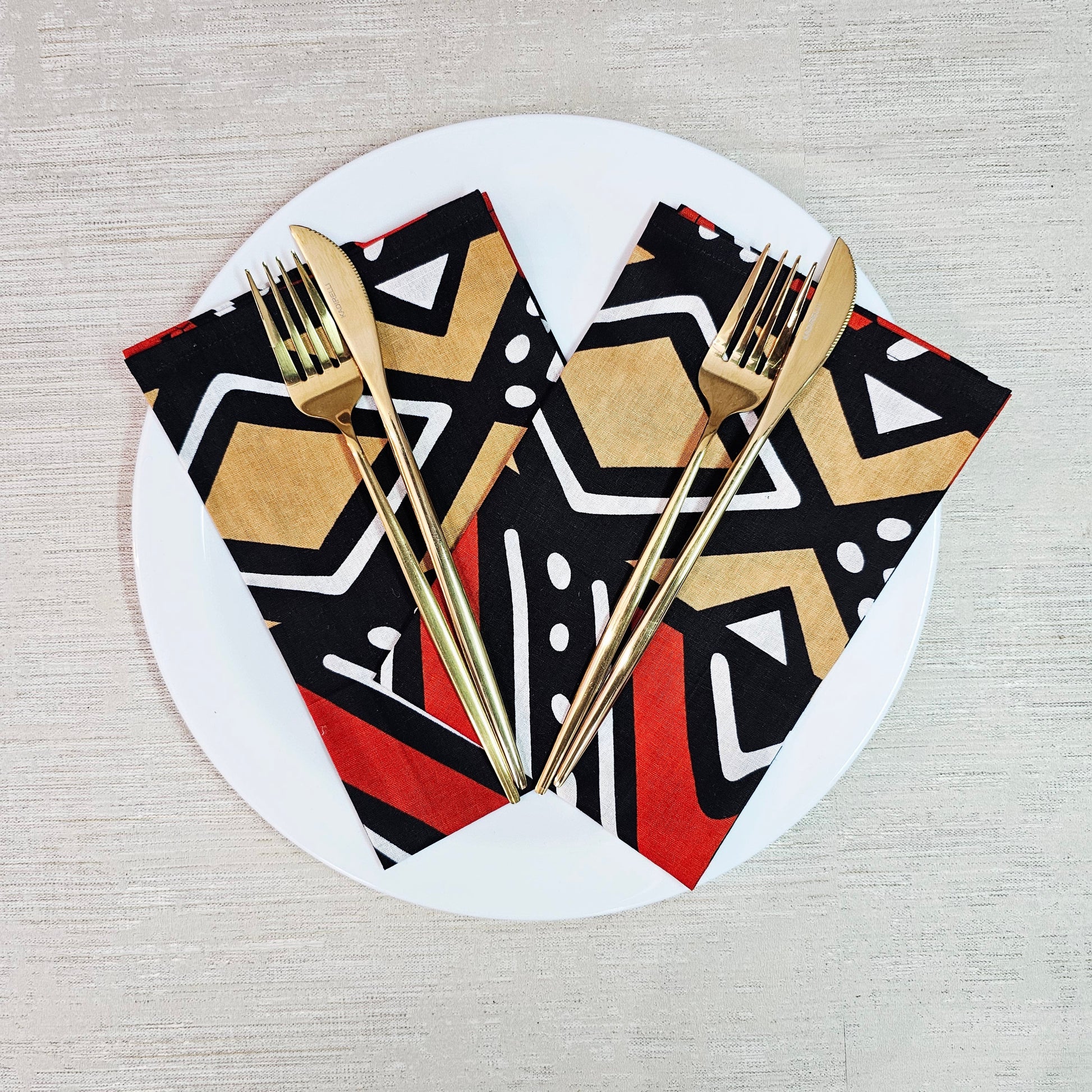 Set of 4 / 8 Napkins | 40x40cm | Black Mudcloth Print, Ankara Wax, 100% Cotton-0