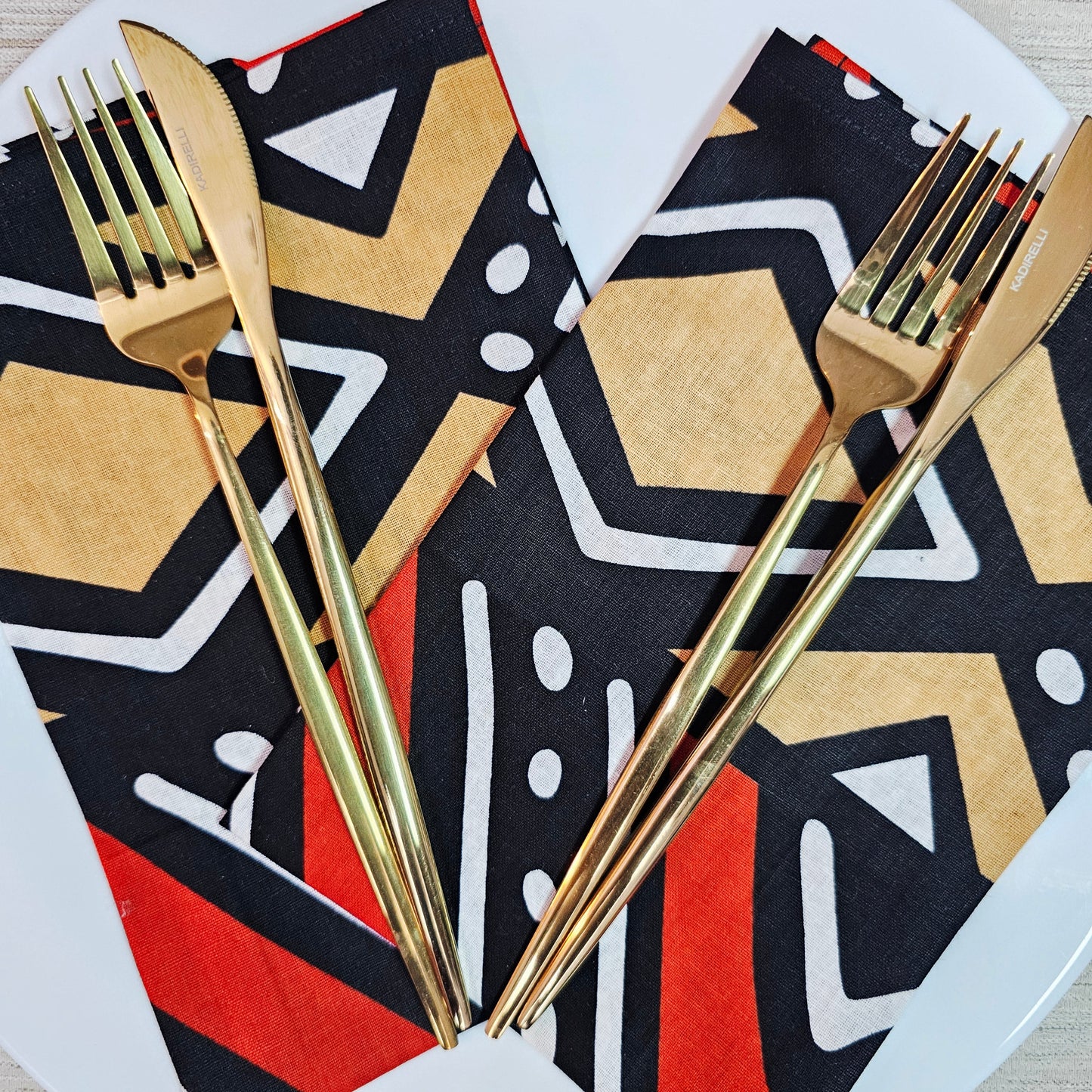 Set of 4 / 8 Napkins | 40x40cm | Black Mudcloth Print, Ankara Wax, 100% Cotton-2