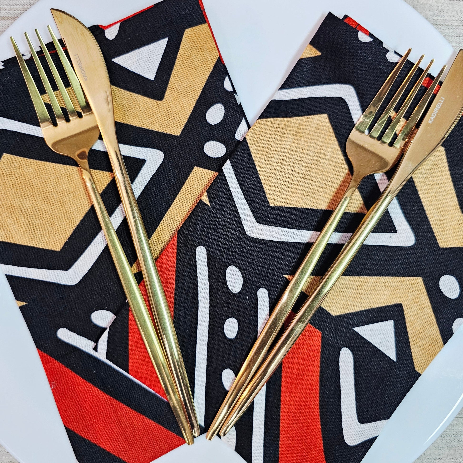 Set of 4 / 8 Napkins | 40x40cm | Black Mudcloth Print, Ankara Wax, 100% Cotton-2